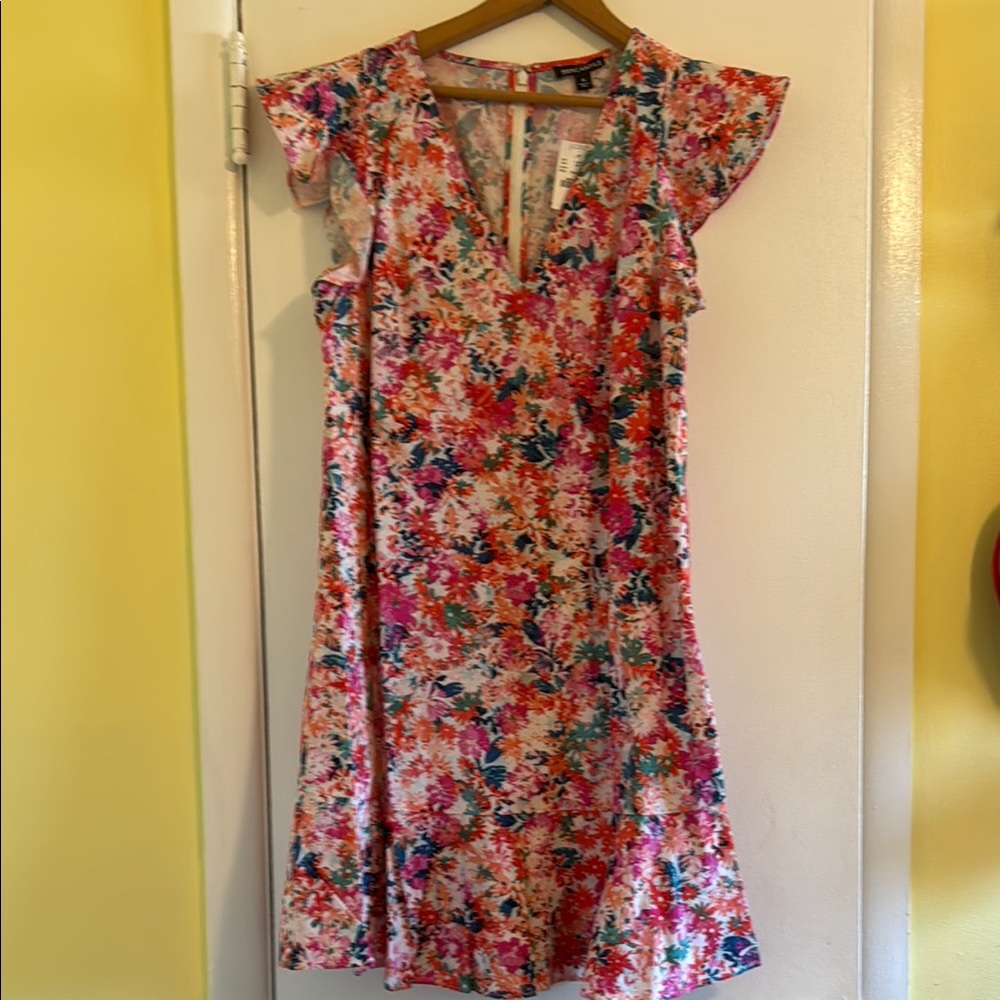 J. Crew Pink and Red floral Sundress with Flutter Cap Sleeves